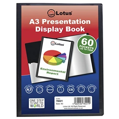 Image of Lotus A3 Display Book Premium Black 60 Pocket Presentation Folder for Professionals,Business, Students, Projects, School, Colleges &amp; Office Organization Enhance Your Document Management 78221(1 Book)