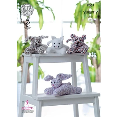 Image of King Cole 9061 Knitting Pattern Toy Dog, Cat, Tiger Cub &amp; Rabbit in Yummy