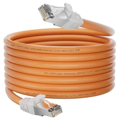 Image of Ethernet Cable 10m, High Speed Network 10m Cat 7, LAN Cat7 Shielded S/FTP Internet Cable, Gigabit 10Gbps 600MHz Wlan Indoor RJ45 Orange Patch for Router Modem