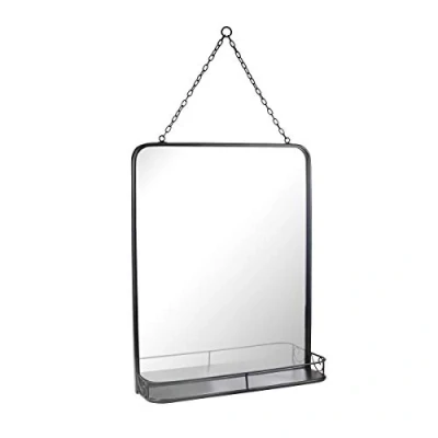 Image of Stonebriar Wall Mirror with Hanging Chain and Shelf, Metal, Black, 20.4&quot; x 16.1&quot;