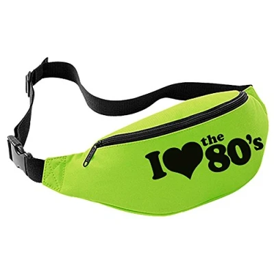 Image of I Love the 80&#039;s Bum Bag (Lime Green with Black Print)
