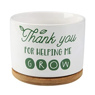 Image of DOMG Teachers Appreciation Gift, Ceramic Succulent Plant Pot Small Flower Planter, Thank You for Helping Me Grow
