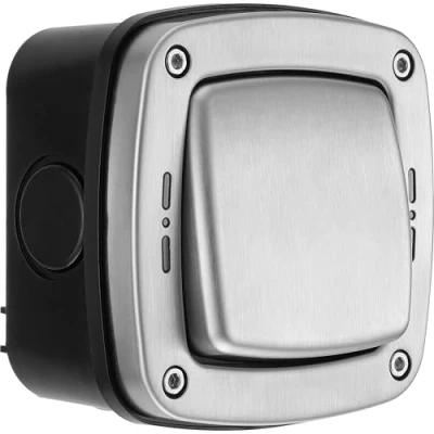 Image of BG Electrical Outdoor Single Wall Switch with LED Indicator, Decorative Weatherproof, Stainless Steel, 2 Way, 20A, IP66 Rated, WPL12