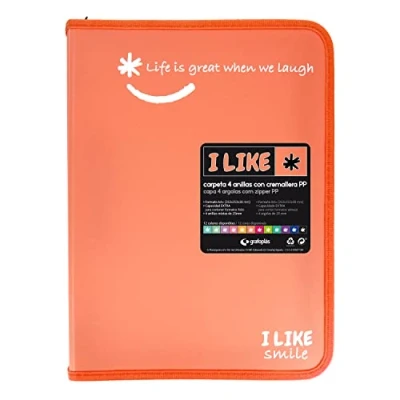 Image of Grafoplás 4800984 Zip Ring Binder, A4+, Coral, 4 Rings 25 mm, Like, Polypropylene