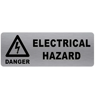 Image of METAL Danger ELECTRICAL HAZARD Sign WITH IMAGE Brushed Silver Aluminium Warning Safety Security Door Notice Shop Warehouse School Cafe Restaurant Business Health Accident Electricity Cables Wires