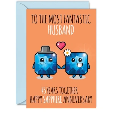Image of Cute Sapphire Anniversary Card for Husband 45 Years Together Happy 45th Wedding Cards from Wife, A5 Greeting Forty Fifth Anniversaries