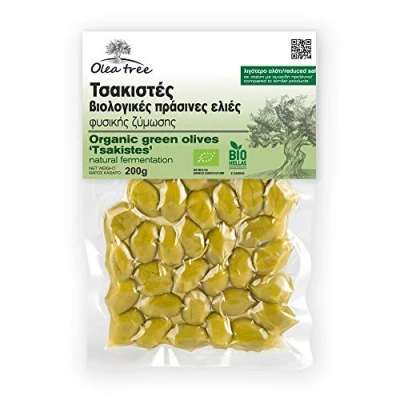 Image of Olea Tree Greek Green Organic Natural Olives Split Super Colossal from Halkidiki, Pack of 3 x 200g (Total: 600g)