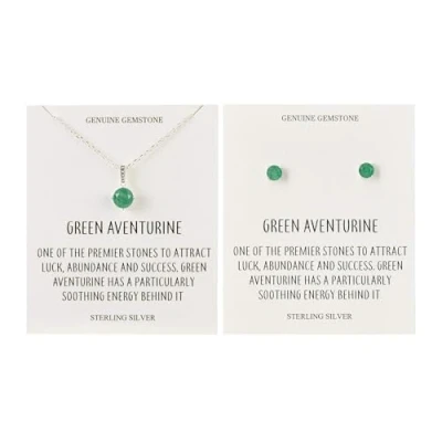 Image of Philip Jones Sterling Silver Green Aventurine Gemstone Set with Quote Card