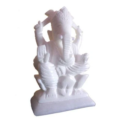 Image of StonKraft 5&quot; White Indian Marble Stone Pooja Puja Ganesh Ganesha Ganpati Ganapati Murti Idol