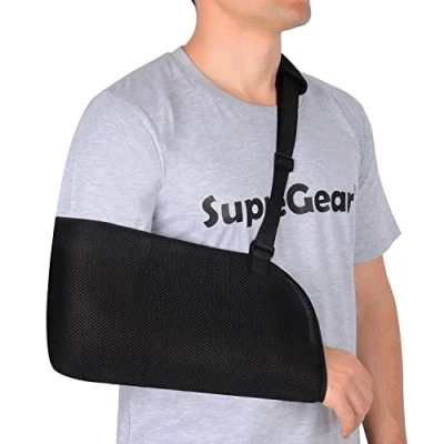 Image of supregear Arm Sling, Adjustable Mesh Shoulder Immobilizer Sling for Shower Breathable Medical Elbow Support Women Men, Fits Left/Right Arm, Black