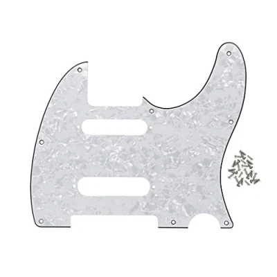 Image of FLEOR 8 Hole SS Guitar Pickguard Front Scratch Plate with Mounting Screws for Standard TL Nashville Style,4 Ply White Pearl