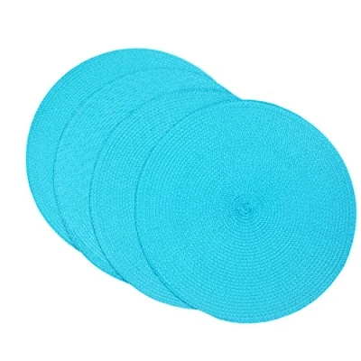 Image of SCF2017 Round Woven Plastic Placemats 38cm Stylish and Practical Dining Table Mats,Set of 4,Sky blue