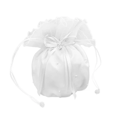 Image of Flora Satin &amp; Organza Bridal Dolly Bag/Bridesmaid Handbag,Pearls (White)
