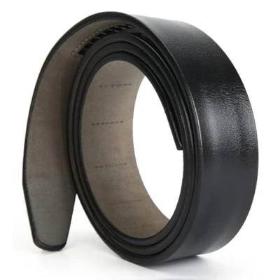 Image of Nelbons Men&#039;s Leather Ratchet Belt Strap Only 35mm 1 3/8,Leather without Buckle…(A Black 6,130CM/UP TO Waist:44&#039;&#039;)