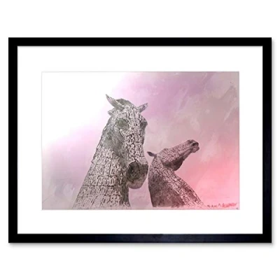 Image of Wee Blue Coo Kelpies Equine Sculpture Falkirk Painting Framed Wall Art Print