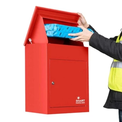Image of Wall Mounted Smart Parcel Drop Box Red for Secure Multiple Internet Deliveries of Large Delivery Packets Weatherproof Outdoor