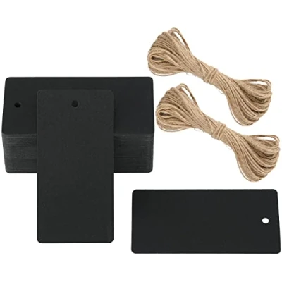 Image of G2PLUS Gift Kraft Paper Tags, 4.5 x9 CM Luggage Wedding Labels, 300g/m² Large Blank Tags with String, 100 PCS Black for Birthday Party, Favors