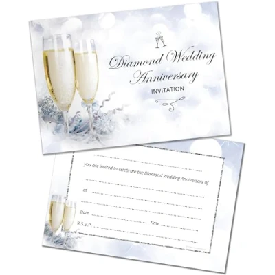 Image of Olivia Samuel 20 x Diamond Wedding Anniversary Invitations Ready to Write with Envelopes Champagne 60th Designed and Printed in the UK