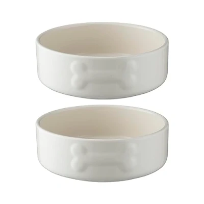 Image of Mason Cash Colour Mix Cream Set Of 2 Dog Bowls 15cm
