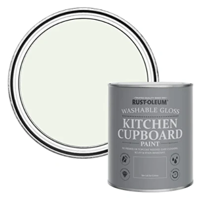 Image of Rust Oleum White Kitchen Cupboard Paint in Gloss Finish Steamed Milk 750ml