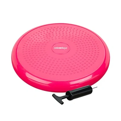 Image of Balance Disc, 33 cm Stability Wobble Cushion with Air Pump, Pillow Nubs, Fitness Board, Pink Relaxdays
