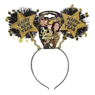 Image of Gold Happy New Year Head Boppers Job Theme Hats Caps &amp; Headwear for Fancy Dress Costumes Accessory