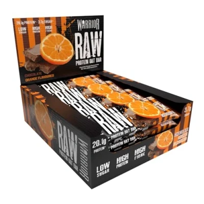 Image of Warrior Raw Protein Flapjacks 12 Bars x 75g Each Packed with 20g of Low Sugar, High in Fibre (Chocolate Orange)