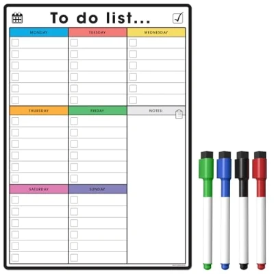 Image of The Magnet Shop A4 Magnetic To Do List and Weekly Planner Organise Your Chores, Housework, Office Business Tasks With Our Dry Wipe Boards 4 Free Erase Pens!