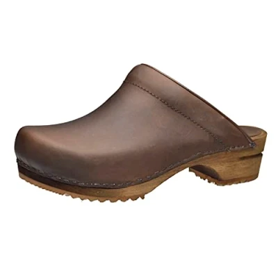 Image of Sanita Chrissy Mule Clog Original Handmade Wooden Leather for Women Sustainable Sole Antique Brown 6.5 UK