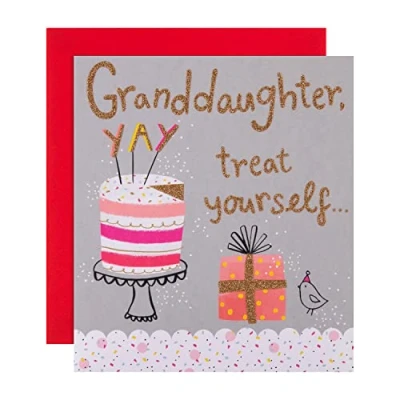 Image of Hallmark Birthday Card for Granddaughter Glittery Cake Design