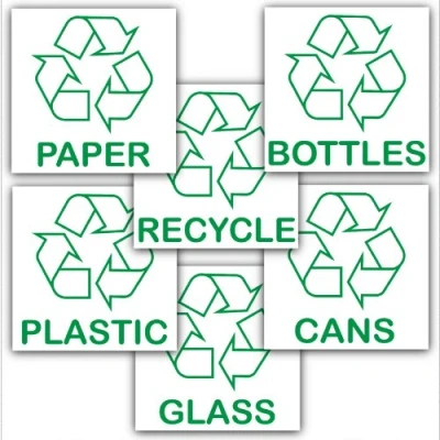 Image of Recycling Adhesive Stickers Value Pack Recycle Logo Signs Paper,Glass,Bottles,Cans,Plastic,Recycle Designs Environment Labels