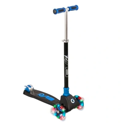 Image of EVO Light Up Cruiser Scooter With Wheels For Kids Foldable Adjustable Height Handles Balance Childrens 3 Wheel Scooters Aged 5 12 (Blue)