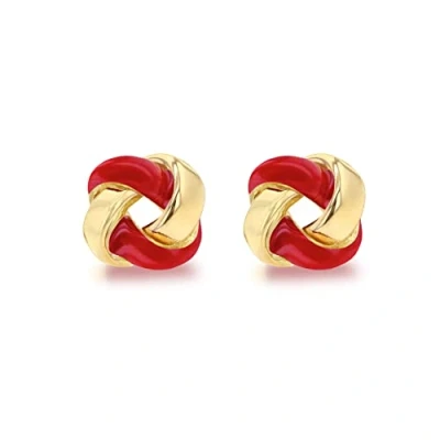 Image of Tuscany Silver Women&#039;s Sterling Yellow Gold Plated 7.5mm White Enamel Small Knot Stud Earrings