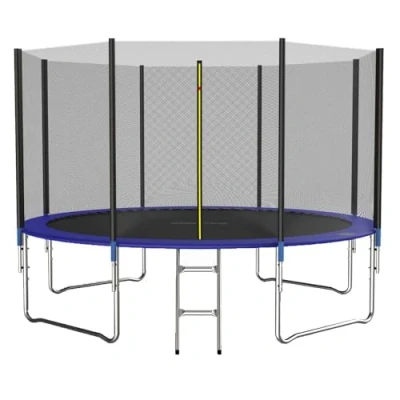 Image of GALACTICA 12FT Round Trampoline Set Outdoor Garden Safety Net Enclosure Spring Jump Mat Padding Ladder GT TS 03 Blue
