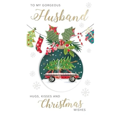 Image of Embellished Gorgeous Husband Champagne Hand Finished Christmas Greeting Card XCDC459