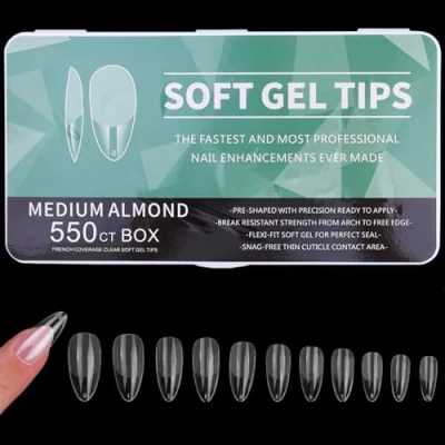 Image of YPYMOD 550 PCS Full Cover Nail Tips, Half Matte Soft Gel Clear Acrylic Tips for Extensions, French Manicure and Art Salons(11 Sizes)