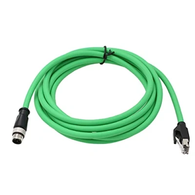 Image of HangTon M12 4 Pin D Coded Male to RJ45 Cat5e Shielded Cable for Industrial Ethernet Network PROFINET Sensor Machine Automation Control (green, 1m)