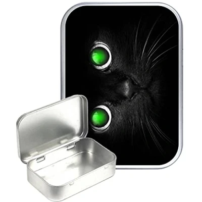 Image of TEEZ Green Cats Eyes Hinged Tin,Small 30ml tin, Pill Pocket Gift Box, 1oz Tobacco tin