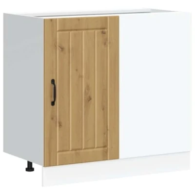 Image of vidaXL Sink Base Cabinet Lucca Artisan Oak Modern Kitchen Engineered Wood 80x46x81.5 cm Ample Storage, Adjustable Feet