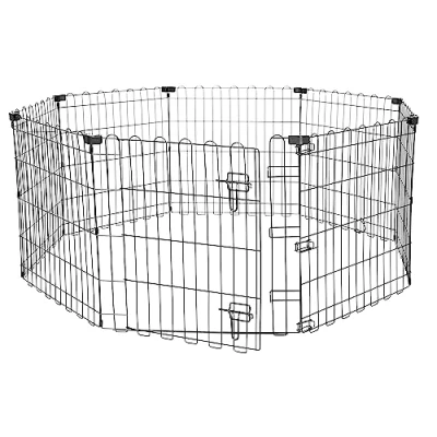 Image of Amazon Basics Foldable Octagonal Metal Dog Pen/Puppy Pen/Playpen Indoor for Dogs and Pets, With door, 61 cm high, Black