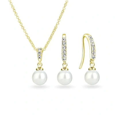 Image of Philip Jones Gold Plated Pearl Drop Set Created with Zircondia® Crystals