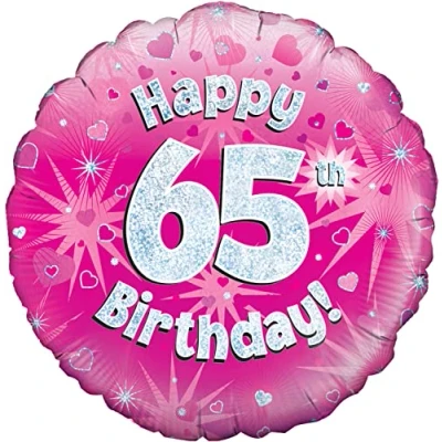 Image of Oaktree UK 18&quot; Happy 65th Birthday Pink Holographic