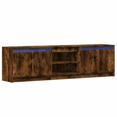 Image of vidaXL TV Cabinet with RGB LED Lights Smoked Oak Entertainment Center, Modern Engineered Wood Media Console Stand Storage for Living Room/Bedroom 139.5x34x50 cm