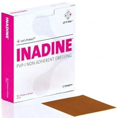 Image of Inadine 9.5cm x x20 Non Adherent Wound Dressings, Antimicrobial