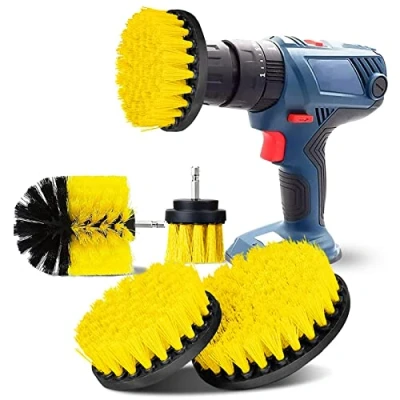 Image of YIHATA Drill Brush Cleaning Brushes Set, 4 Pack Scrubbing for Attachment Great Car Carpet Floor Bathroom Toilet Tub Kitchen Marble Ceramic Surface Yellow