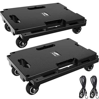 Image of Ronlap Furniture Moving Dolly, Movers with Wheels, Portable Rollers Leg Dollies for Heavy Furniture, 4 Wheels Small Flat Dolly Elastic Ropes, 400 KG Capacity, 2 Pack, Black