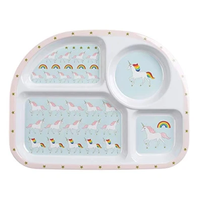 Image of Sophie Allport Kids Childrens Divider Plate, 100% Melamine, Snack or Dinner Tray Unicorn, 27 x 21 2 cm