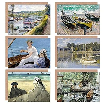Image of Artery8 Renoir Monet Manet Fishing Boats Water Beach Mixed Fine Art Greeting Card Pack of 6