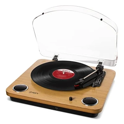 Image of ION Audio Max LP Vinyl Record Player / Turntable with Built In Speakers, USB Output for Conversion and Three Playback Speeds Natural Wood Finish