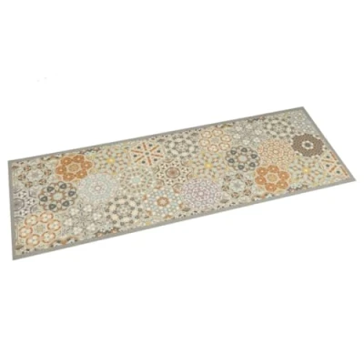 Image of vidaXL Kitchen Rug Anti Fatigue Runner Mat Velvet Hexagon Pastel Print, Machine Washable, Non Slip Latex Backing, 150x45cm for Home/Outdoor Use